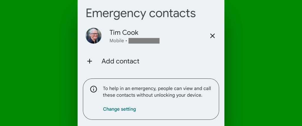 Android security settings: Emergency contacts