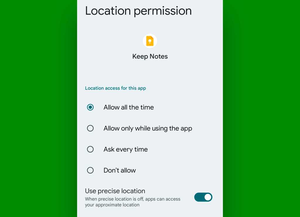 Android security settings: Location permission