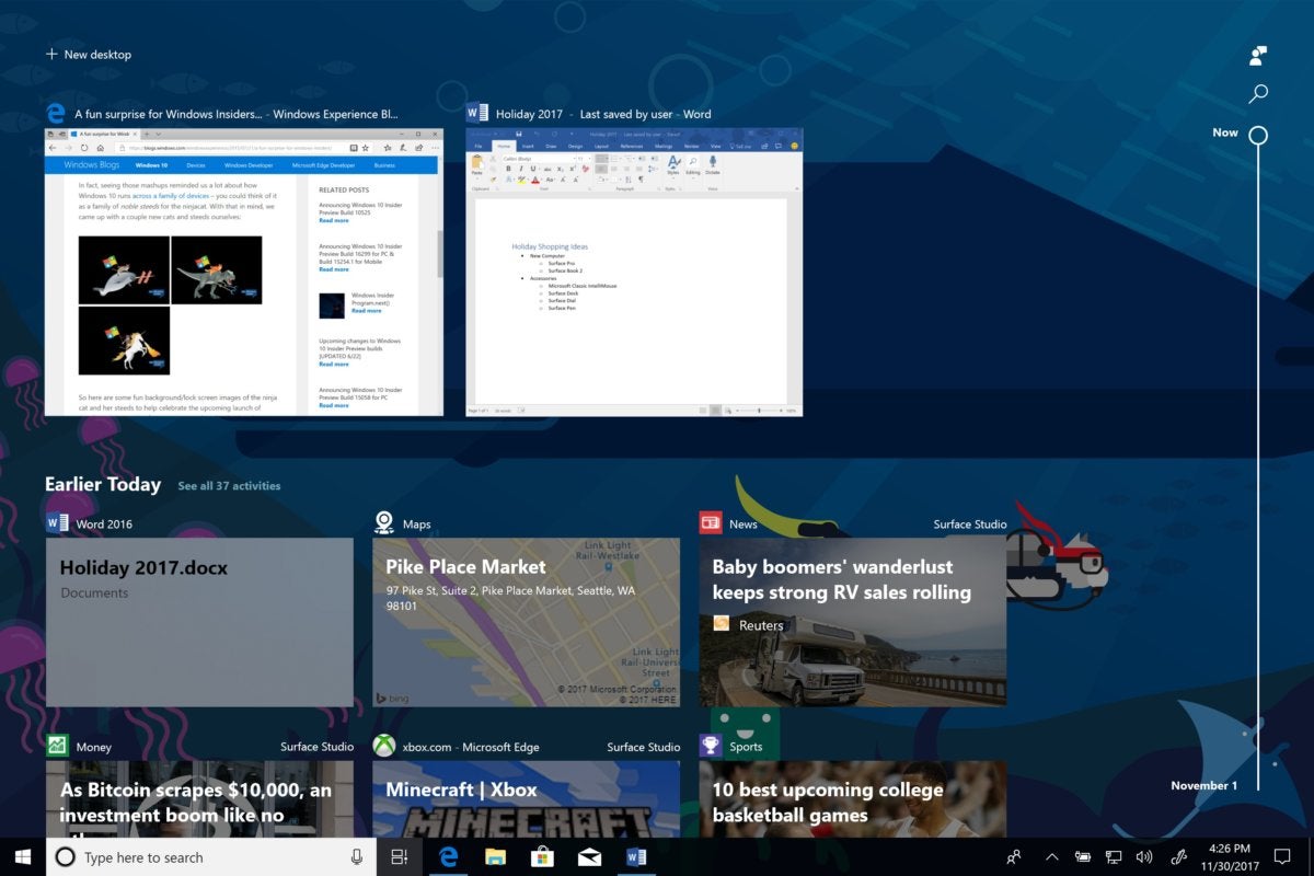 Windows 10 17063 timeline