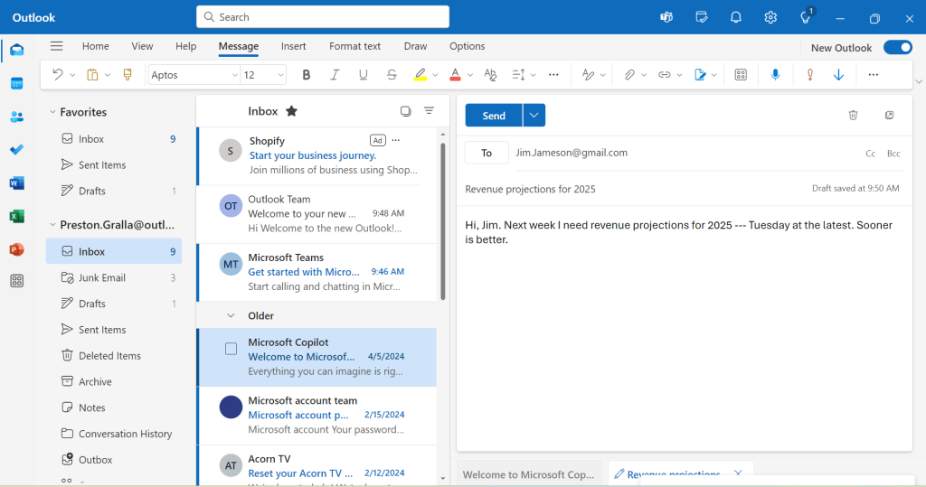 outlook mail interface with navigation message list email windows