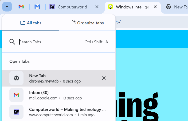 Chrome search tabs