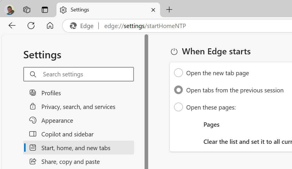 Edge reopen tabs