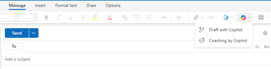 outlook ribbon toolbar copilot menu