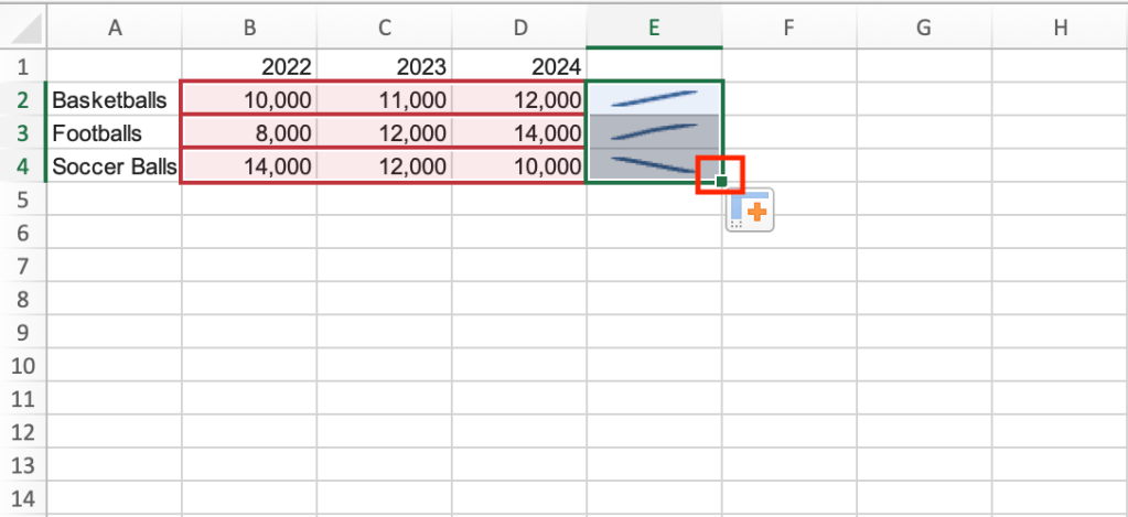 dragging down to add sparklines to all rows