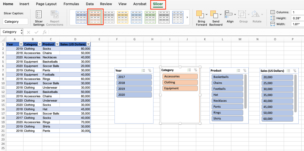 formatting a slicer in excel