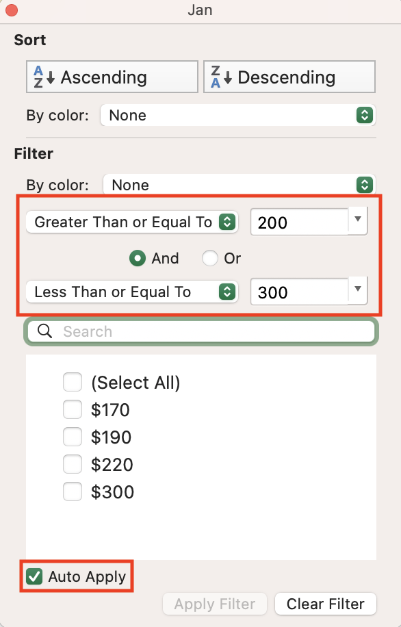 setting conditional filtering rules