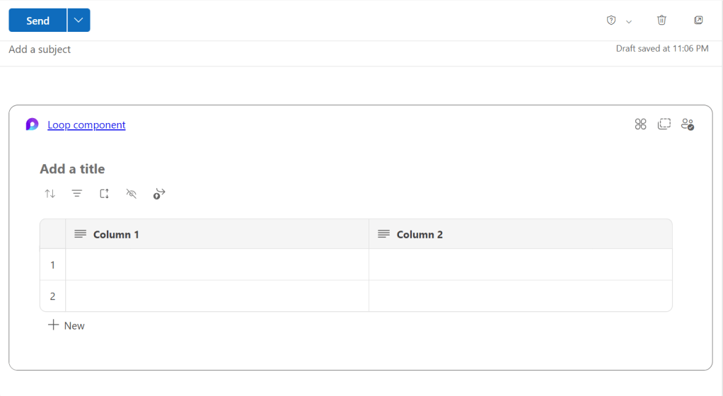 a table loop component in outlook