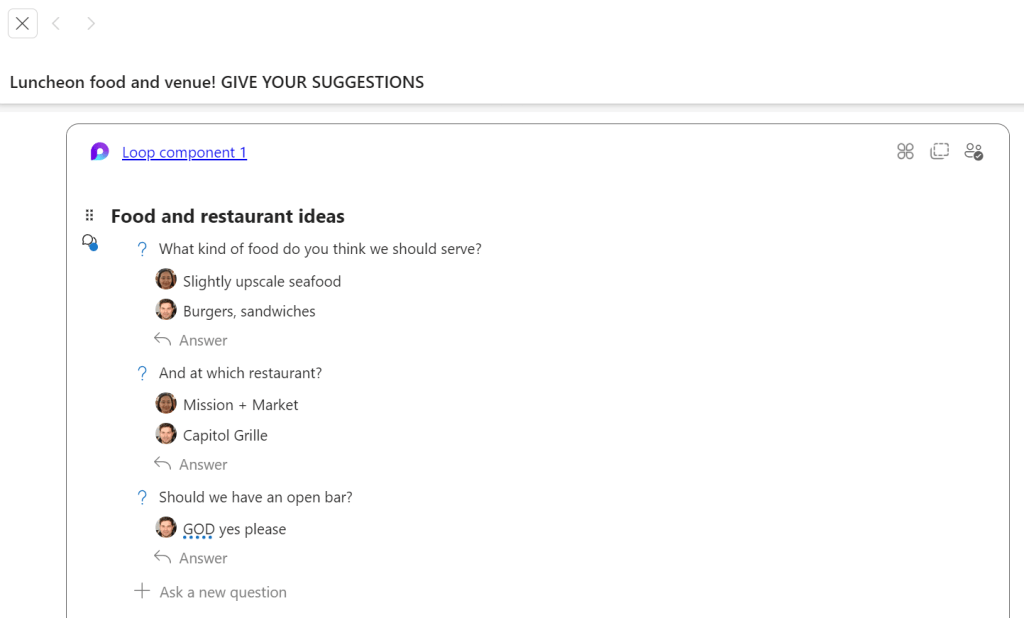 a question and answer loop component