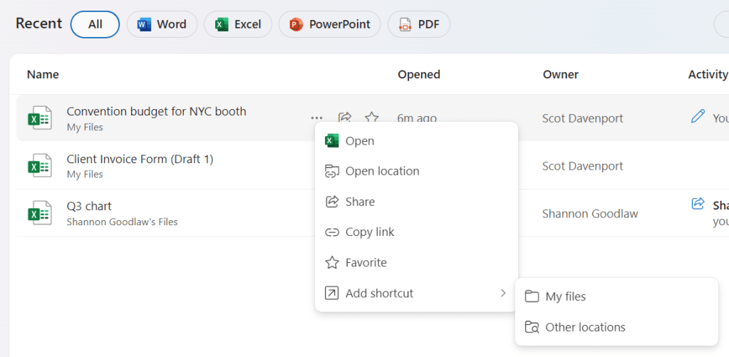 onedrive for web create shortcut